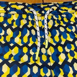 Psycho Bunny Dockray Blue/Yellow Swim Trunks Geometric Pattern